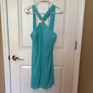 Michael Kors Teal Cross-Back Midi Dress